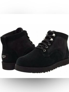 UGG Bethany Slim Lace Up Ankle Boots Black Suede Water Resistant Size 6